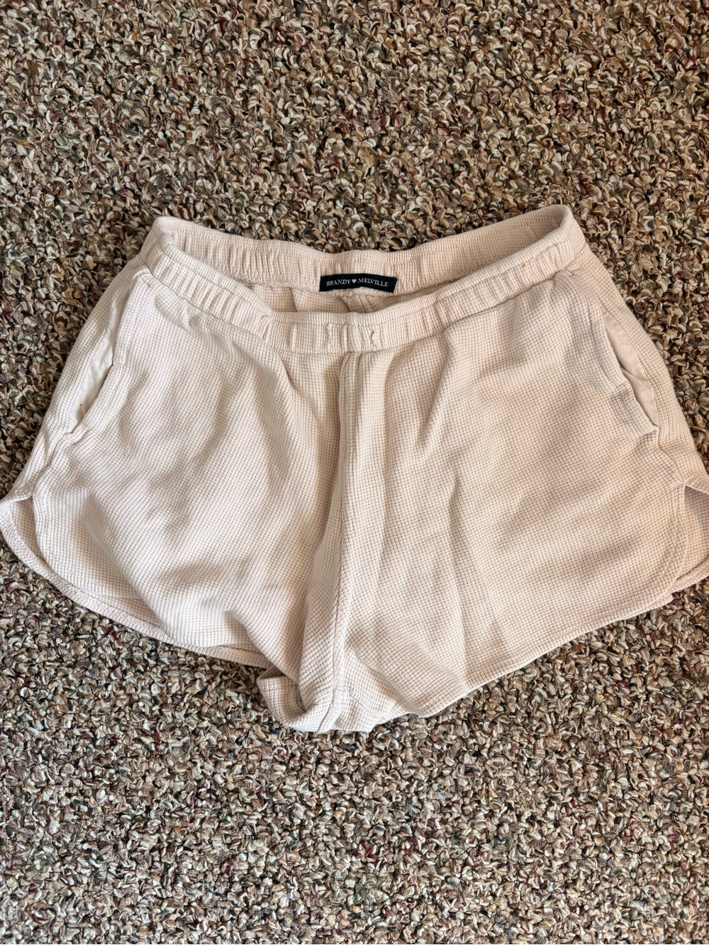 Brandy Melville Light Cream Waffle Knit Athletic Shorts